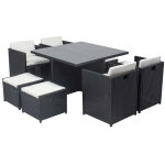 Table et chaises 8 places encastrables en r�sine noir - blanc miami