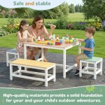 Table pour enfant exterieur, table et chaises en bois avec housse etanche, 2 pcs tabourets, id�al pour ...
