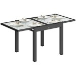 Table extensible de jardin 8 pers. m�tal anthracite verre transparent