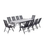 Table de jardin et 10 chaises en aluminium gris ravenne