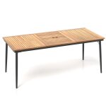 Table de jardin 200 x 90 x 75 cm pour 8 personnes design rustique couleur naturelle en bois d'acacia ...