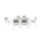 Table de jardin et 6 fauteuils en aluminium gris et blanc siderno