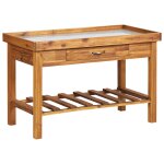 Table de jardin en bois d'acacia massif 100 x 50 x 60 cm avec plan de travail en zinc finition naturelle ...
