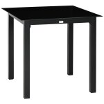 Table de jardin carr?e 4 personnes dim. 80l x 80l x 74h cm alu. plateau verre tremp? noir