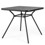 Table de jardin carr�e 80 x 80 x 72, 5 cm avec trou de parasol et cadre robuste en m�tal noir helloshop26 ...