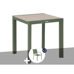 Table de jardin carr�e alu evasion 2 places effet bois lin et laurier + 2 fauteuils piazza - hesp�ride ...