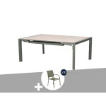 Table de jardin carr�e extensible alu evasion 8 / 10 places effet bois lin et laurier + 10 fauteuils ...