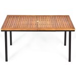 Table de jardin extérieur en bois d'acacia avec trou de parasol rectangulaire cadre en acier pour 6 - ... Table de jardin extérieur en bois d'acacia avec trou de parasol rectangulaire cadre en acier pour 6 - ...