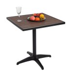 Table de jardin hwc - j95, table de balcon table de bistrot, aluminium aspect bois noir, marron - fonc� ...