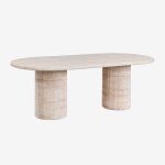 Table de jardin ovale 220x100 cm aspect ciment travertin velia