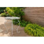 Table de jardin avec plateau rond en m�tal blanc antique