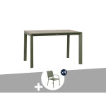 Table de jardin rectangulaire alu evasion 4 places effet bois lin et laurier + 4 fauteuils piazza - hesp�ride ...