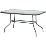 Table de jardin rectangulaire dim. 140l x 80l x 70h cm m?tal ?poxy gris plateau verre tremp?