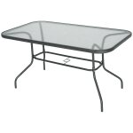 Table de jardin rectangulaire dim. 140l x 80l x 70h cm m?tal ?poxy gris plateau verre tremp?