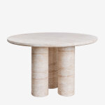 Table de jardin ronde �120 cm aspect ciment travertin lourdes