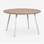 Table de jardin ronde Ø130 cm en bois et acier mireiali gard�nia blanc - bois de ch�taignier brun