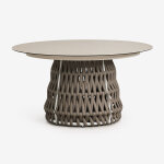 Table de jardin ronde Ø140 cm en c�ramique et corde tress�e tevary blanc gardenia