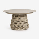 Table de jardin ronde Ø140 cm en c�ramique et corde tress�e tevary tapioca beige