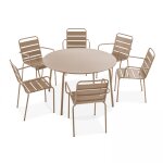 Table de jardin ronde et 6 chaises mtal taupe