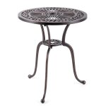 Table de jardin ronde 61 x 71 cm avec trou pour parasol et pieds incurv�s style contemporain en fonte ...