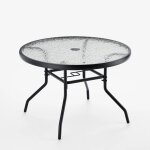 Table de jardin ronde 70 x 70 x 45, 5 cm avec trou pour parasol et surface lisse style moderne en verre ...