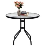 Table de jardin ronde 70 x 70 x 70 cm avec trou pour parasol en m�tal noir helloshop26 20 0013998