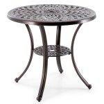 Table de jardin ronde 79 x 71 cm avec trou pour parasol et repose - pieds r�glables style el�gant en ...
