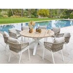 Table de jardin ronde alu / acacia oriengo blanc - 8 places - hesp�ride