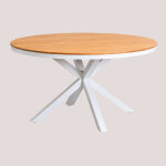 Table de jardin ronde en bois d'eucalyptus et aluminium archer blanc gardenia �140 cm