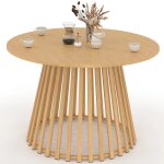 Table a manger de jardin ronde solal 120 cm 6 personnes avec pied lattes en m�tal effet bois