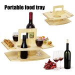 Table de pique - nique en bois, plateau de nourriture portable avec support de verre  vin, mini plateau ...