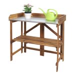 Table a plantes hwc - l18, table de jardinage table a fleurs etag�re a plantes, pliable outdoor bois ...