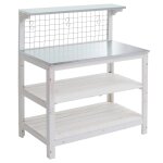 Table a plantes jardin avec 4 etag�res mur grillag� en bois 117x102x56 cm blanc 04 0008569