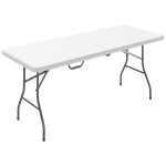Table pliante de camping jardin dim. 180 x 74 x 74 cm avec poign�e m�tal epoxy gris hdpe blanc