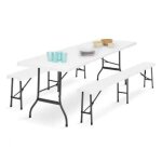 Table pliante dappoint portable 180 cm et 2 bancs pliables pour camping ou r�ception