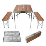 Table pliante valise aluminium 2 bancs table de camping finition 90 cm en bois fte barbecue helloshop26 ...