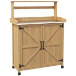 Table de rempotage jardinage - etag�res, 2 portes avec etag�re - plateau t�le acier galvanis� - bois ...