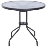 Table ronde bistro de jardin dim. ? 80 x 72h cm espace installation parasol acier ?poxy noir plateau ...
