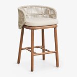 Tabouret haut de jardin en bois d'acacia et corde tress�e capri beige cr�me ?65 cm