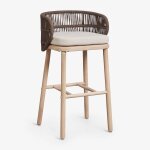 Tabouret haut de jardin en bois d'acacia et corde tress�e capri marron chocolat ¿75 cm
