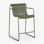 Tabouret de jardin haut empilable avec accoudoirs en rotin synth�tique et acier revia vert olive intense ...