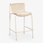 Tabouret de jardin haut en rotin synth�tique et acier revia tapioca beige ¿65 cm