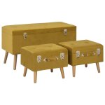 Tabourets de rangement 3 pcs jaune moutarde velours