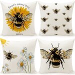 Taie d'oreiller en forme d'abeille 18x18, lot de 4 housses de coussin, taie d'oreiller de ferme, d�corations ...