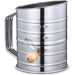 Tamis a farine et sucre en acier inoxydable, manivelle rotative, 3 tasses, avec agitateur a 2 fils