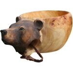 Tasse en bois sculptee a la main, motif tete d'animal, ideale pour les voyageurs et le camping en plein ...