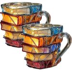 Tasse a cafe fantaisie en forme de livres peints en 3d, cadeau unique pour les amoureux des livres.
