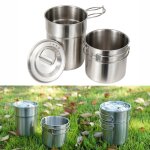 Tasse d'eau de camping portable, pot en acier inoxydable, tasse a eau de camping avec poign�e pliante, ...