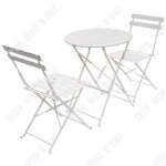 Td salon de jardin 3 pi�ces avec table ronde et 2 chaises pliantes en acier ensemble table pliable acier ...