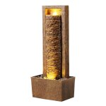 Teamson home fontaine de jardin haute cascade exterieure led roche superposee patio durable marron